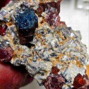 Raw Tourmaline Specimen with Blue and Red Crystals